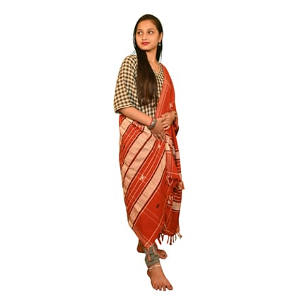 Authentic Kotpad Cotton Dupatta | Rust Red with Tribal Motifs | Handwoven Odisha