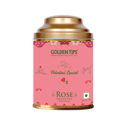 Golden Tips Valentine’s Special Rose Green Tea – Premium Floral Herbal Infusion, Festives Gift, Valentine’s occasion Tea Gift (75g)
