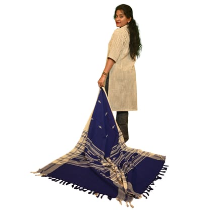 Authentic Kotpad Cotton Dupatta | Indigo Blue with Off-White Tribal Motifs | Handwoven by Koraput Tribal Artisans