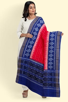 Red Blue Sambalpuri Handwoven Single Ikat Cotton Dupatta SFCDUP168A