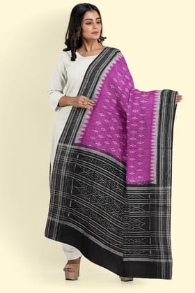 Purple Black Sambalpuri Handwoven Single Ikat Cotton Dupatta SFCDUP176A