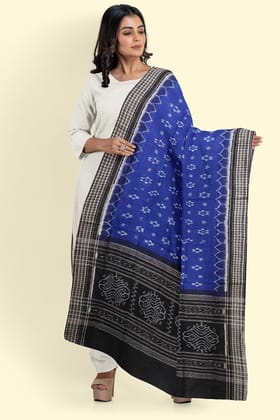 Blue Black Sambalpuri Handwoven Single Ikat Cotton Dupatta SFCDUP187A