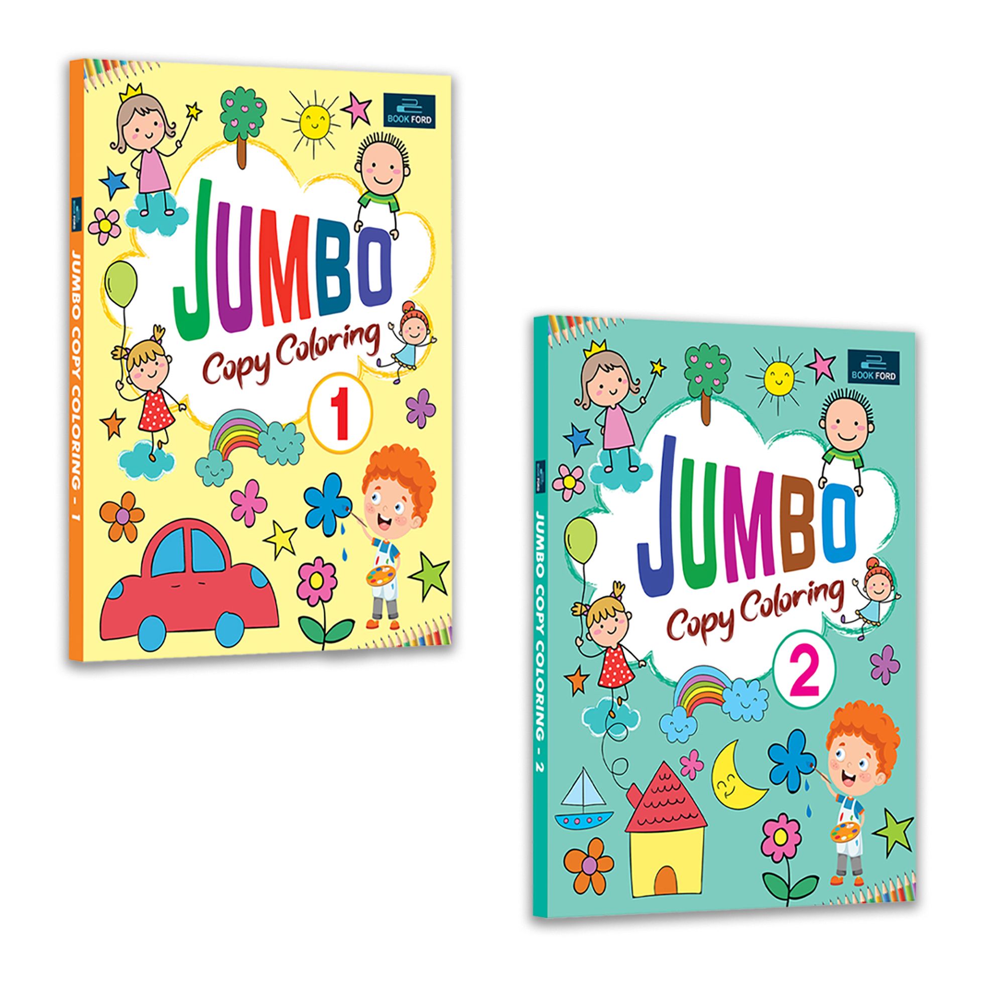 Jumbo Copy coloring Part 1 and 2 (set of 2) for kids and Childrens - Early Learning Fun Activity, boosts Creativity, Concentration, Colour Awareness and Hand-Eye Coordination - Age 2+ Years