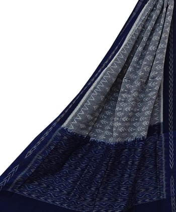Gray Black Sambalpuri Handwoven Single Ikat Cotton Dupatta SFCDUP2174