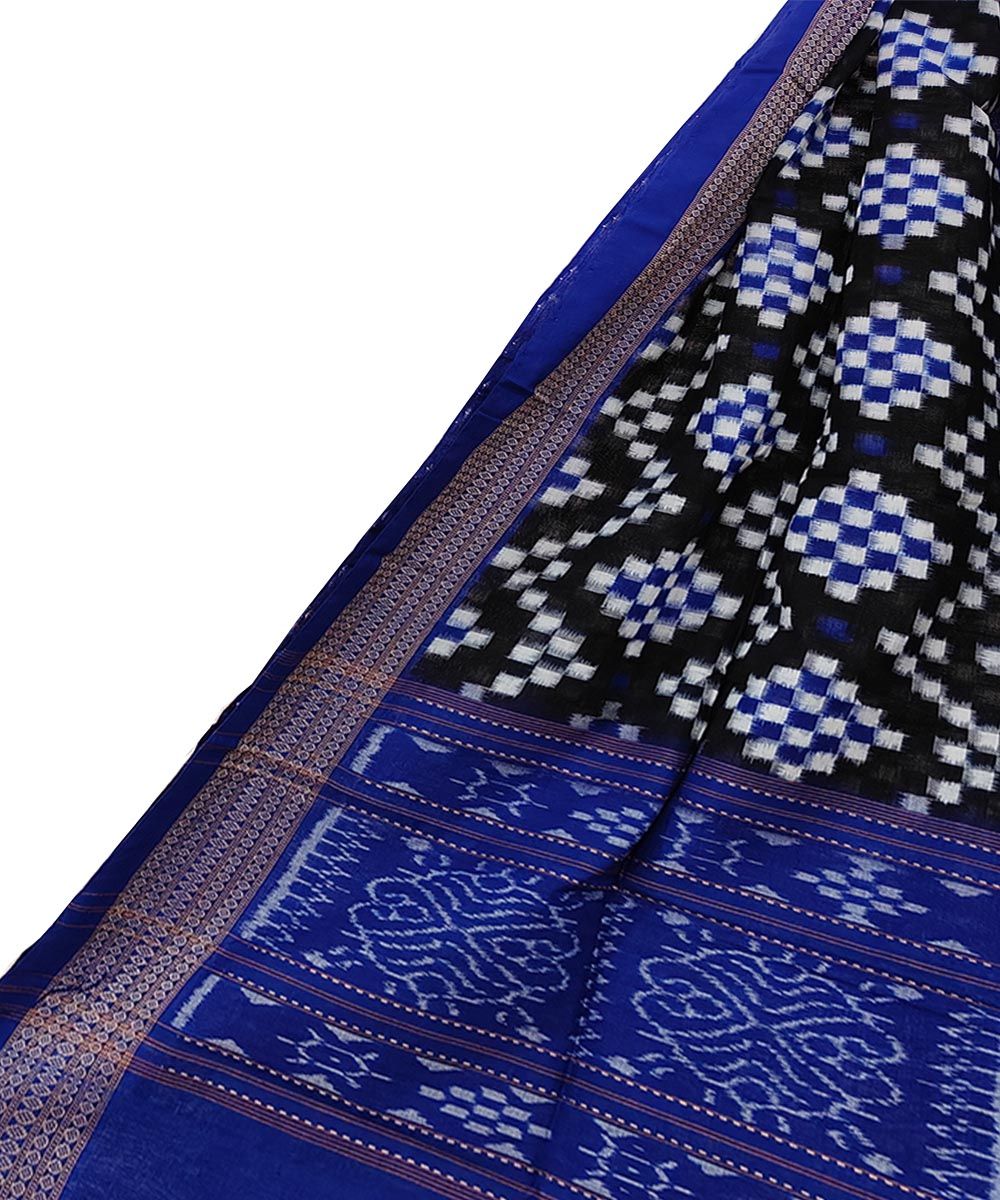 Black Blue Sambalpuri Handwoven Double Ikat Cotton Stole(SFCSTL1693