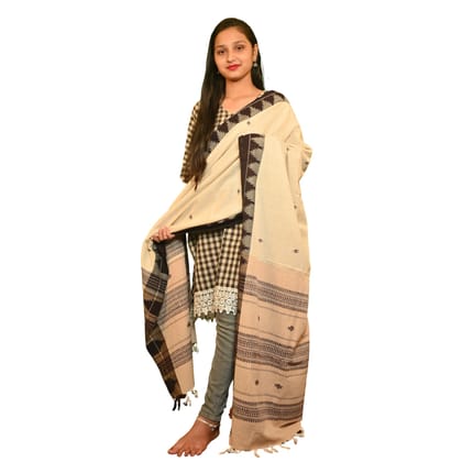 Authentic Kotpad Cotton Dupatta | Beige & Brown with Tribal Motifs | Handwoven Odisha