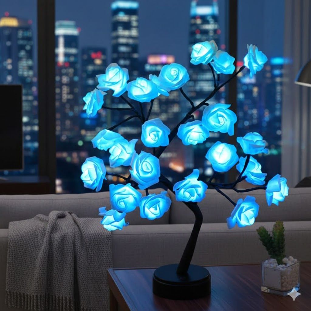 GLOWSERIE Stylish LED Rose Blossom Tree Night Lamp for Living Room & Bedroom