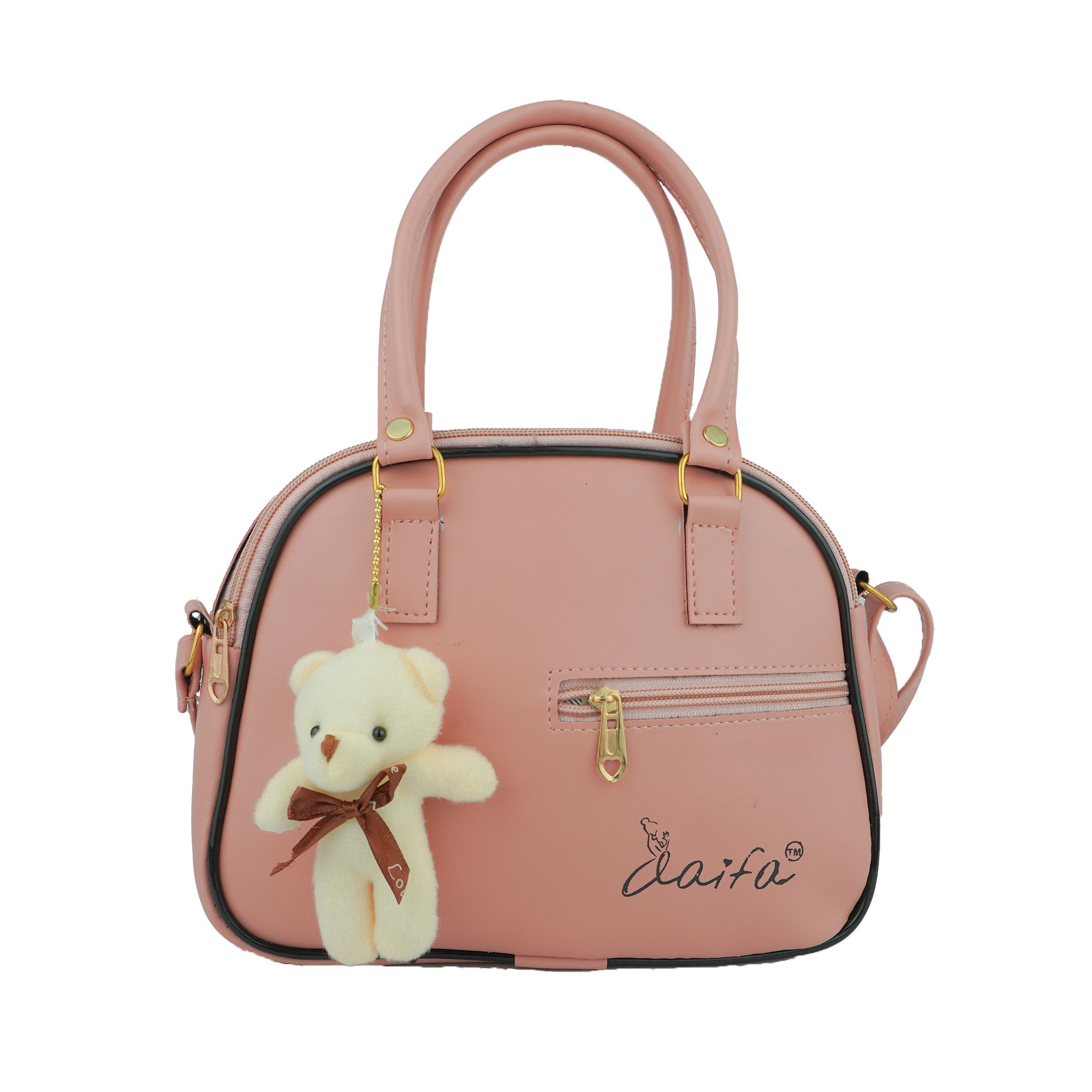 Stylish Green PU Leather Handbag for Women with Teddy Bear Charm