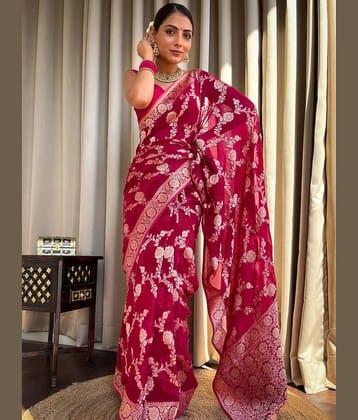 Balaji's Banarasi Silk Embellished Saree With Unstitched Blouse Piece ( Blue )