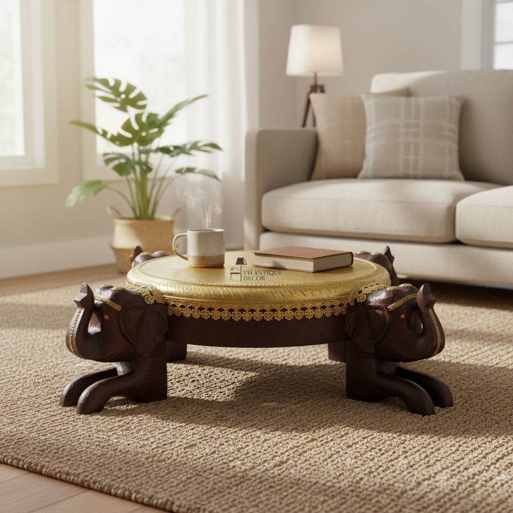 Beautiful Elephant Hand Brass Bajot Table For Home Decor