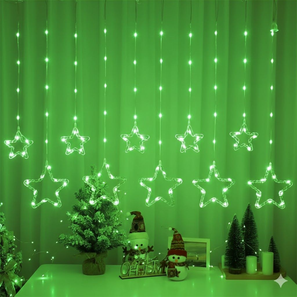 GLOWSERIE Decorative Green Hanging Star Lights with Multiple Strings for Indoor & Outdoor Use