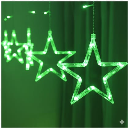 GLOWSERIE Modern Green Star Fairy Light Hanging Set for Wall, Window, and Stage Backdrop