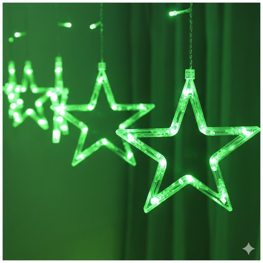 GLOWSERIE Modern Green Star Fairy Light Hanging Set for Wall, Window, and Stage Backdrop