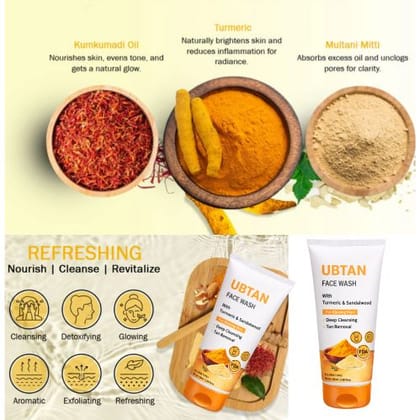 Ayurvedic Ubtan Face Wash (100ml each) – Glow-Boosting Cleanser with Turmeric & Sandalwood | Deep Pore Detox, Tan Removal & Skin Brightening Therapy for All Skin Types