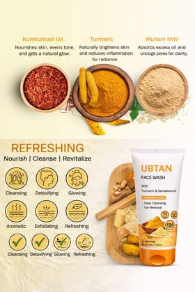 Ayurvedic Ubtan Face Wash (100ml) – Glow-Boosting Cleanser with Turmeric & Sandalwood | Deep Pore Detox, Tan Removal & Skin Brightening Therapy for All Skin Types Pack of 1