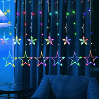 GLOWSERIE Remote-Controlled Twinkling Rainbow Star Curtain Lights with Crystal-Look Hanging Stars for Home Decoration