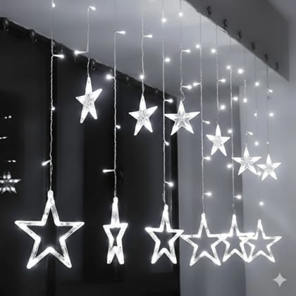 GLOWSERIE Decorative LED Star Fairy Light Curtain with Hanging Twinkling Stars for Home, Festival, Christmas & Birthday Decor