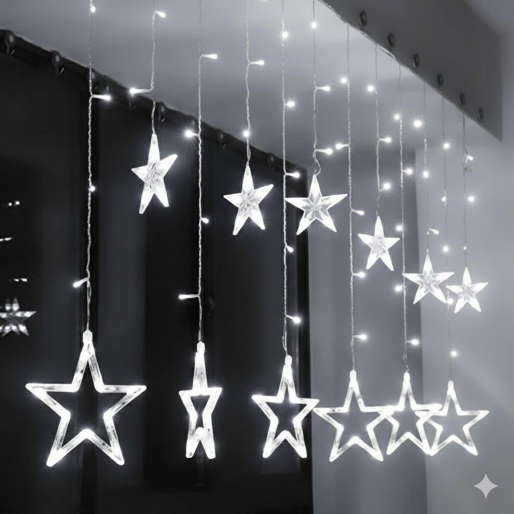 GLOWSERIE Decorative LED Star Fairy Light Curtain with Hanging Twinkling Stars for Home, Festival, Christmas & Birthday Decor