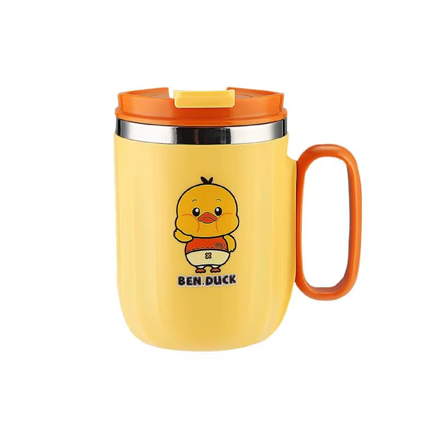 KTRS Enterprise 400 ML Round Shape Travel Duck Printing Stainless Steel Thermos Coffee Mug with Handle Insulated 304 Stainless Steel Tea/coffie Mug 400ml