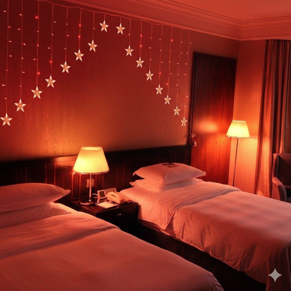 GLOWSERIE Star Curtain String Lights for Bedroom, Living Room, Party, Wedding & Festival Decoration – Plug-in Fairy Light Garland