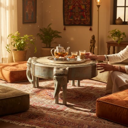 Wood Antique Elephant Side Coffee Table Desk