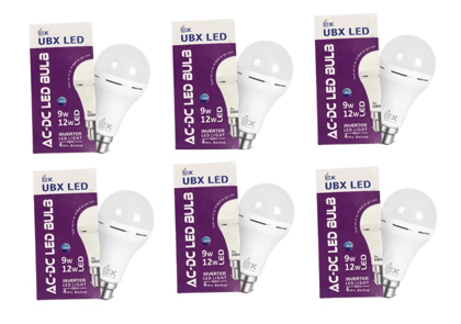 UBX LED AC-DC Inverter LED Bulb 9 Watts with 4 Hrs. Backup - White (Pack of 6)