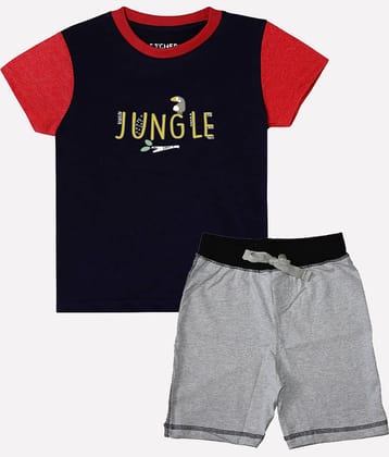 ETCHED DESIGN Pack of 1 Boys Cotton T-Shirt & Shorts Set ( Multicolor )