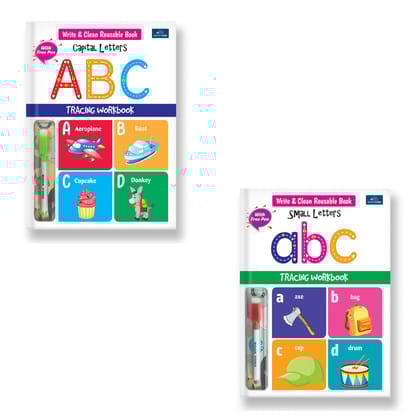Write & Clean Reusable Book - Set Of 2 Books - Alphabet Capital Letters, And Small Letters Books For Kids