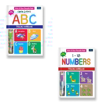 Write & Clean Reusable Book - Set Of 2 Books - Alphabet Capital Letters, And Numbers Books For Kids