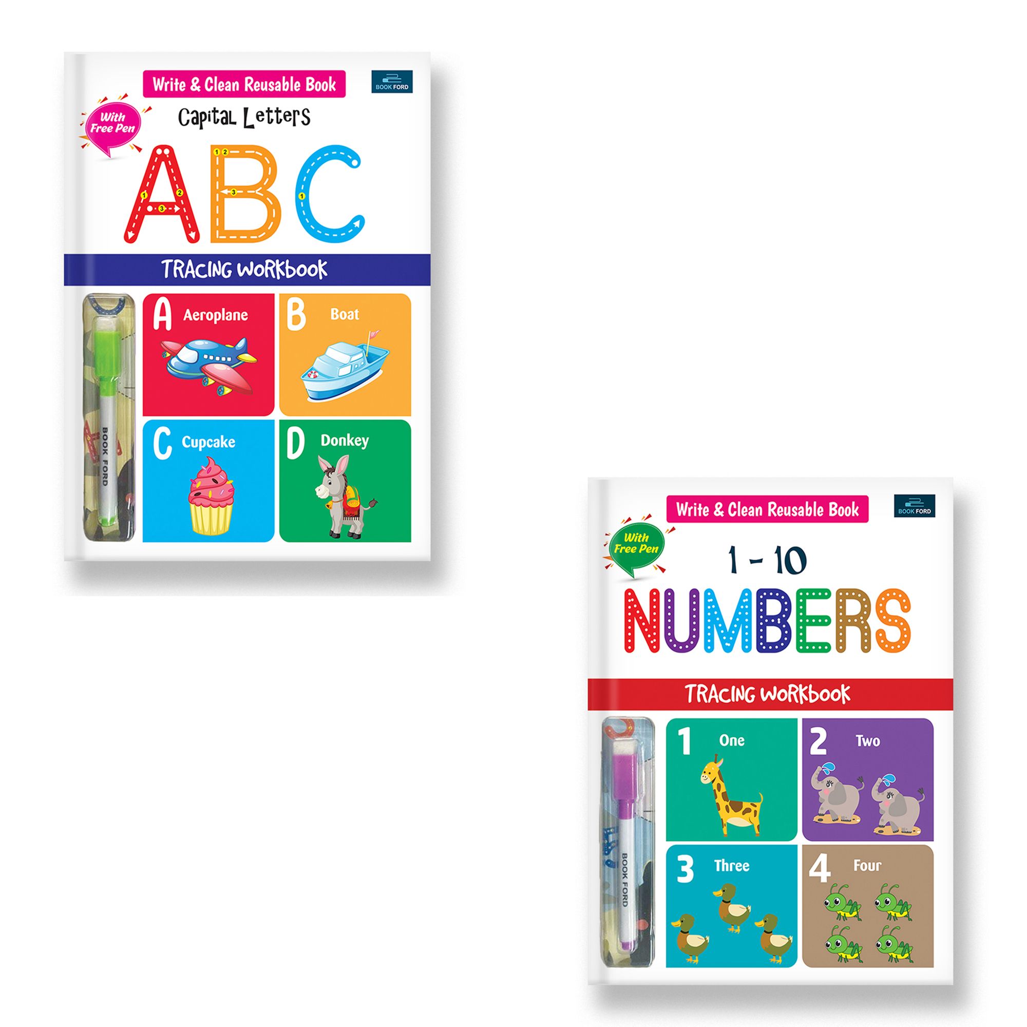 Write & Clean Reusable Book - Set Of 2 Books - Alphabet Capital Letters, And Numbers Books For Kids