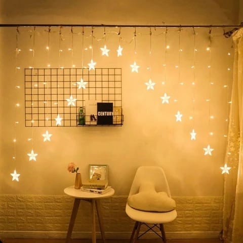GLOWSERIE Star Curtain LED Fairy String Lights for Bedroom Wall Décor