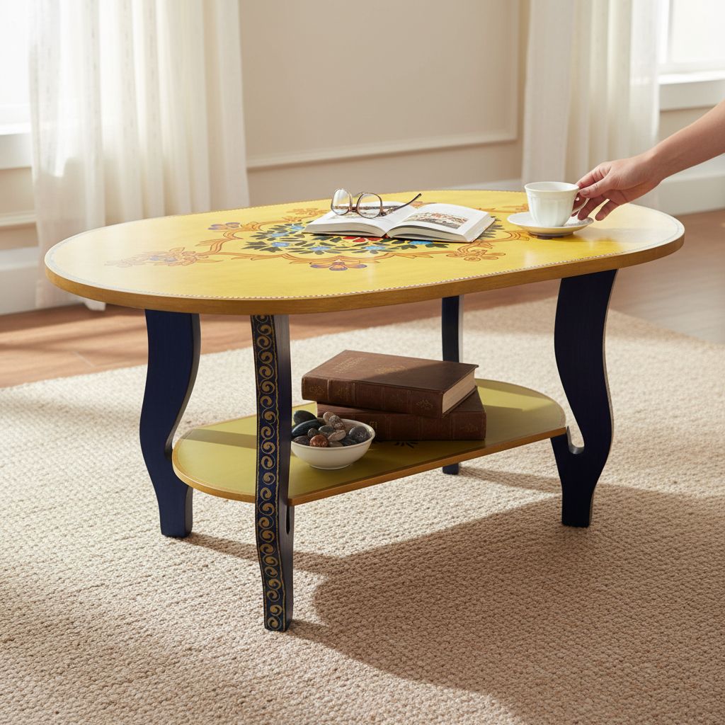 wood Handicraft Painted Coffee Table End Table