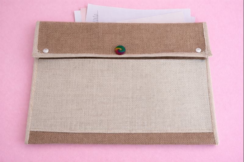 Light Brown Jute & Fabric Messenger Bag with Zippered Pocket