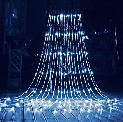 GLOWSERIE Waterfall Curtain Fairy String Lights with Remote, Plug-in LED Hanging Lights for Balcony, Window, Wall, Wedding and Festival Decoration GLOWSERIE Waterfall Curtain Fairy String Lights with Remote, Plug-in LED Hanging Lights for Balcony, Window, Wall, Wedding and Festival Decoration