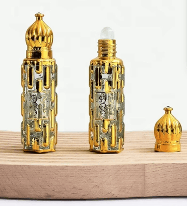 Mii Art 10ml Golden Glass Refillable Perfume Bottle | Elegant Empty Attar Container for DIY Fragrances, Essential Oils & Rose Water (Pack of 2)