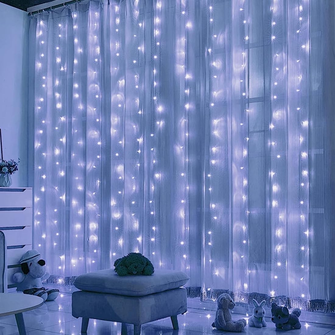 GLOWSERIE Premium LED Waterfall Curtain Lights, Easy to Install Plug-in Fairy Lights for Indoor & Outdoor Decorative Lighting
