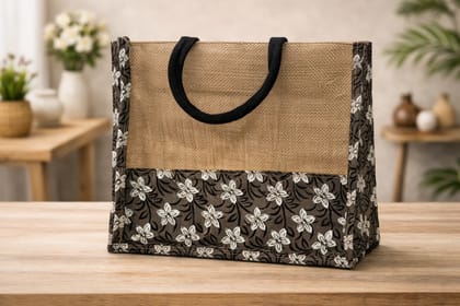 Handcrafted Jute & Fabric Tote Bag – Eco-Friendly Floral Carry Bag Handcrafted Jute & Fabric Tote Bag – Eco-Friendly Floral Carry Bag