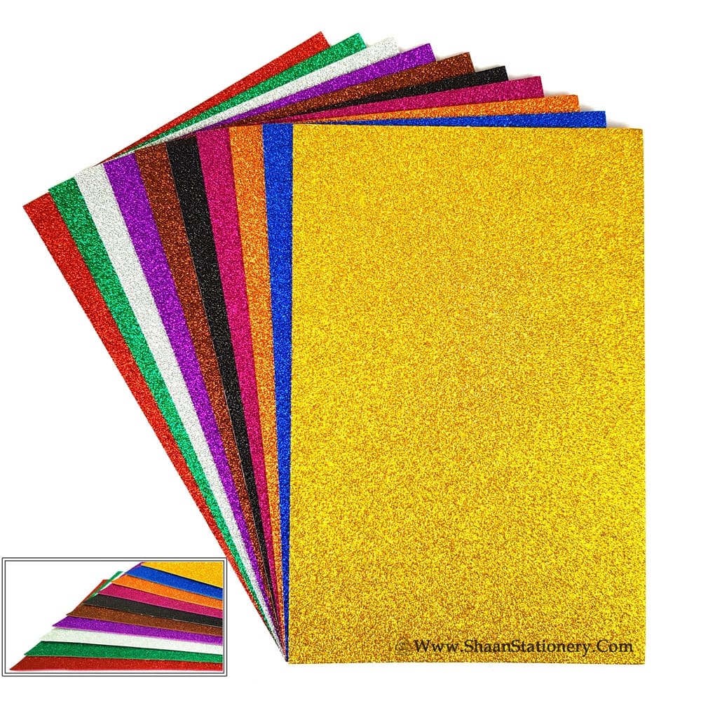 Pack of 10 A4 Glitter Sheets – Non-Adhesive, Multicolor Craft Paper for DIY, Art & Craft Projects – Sparkle Colour Sheets (A4 Size)