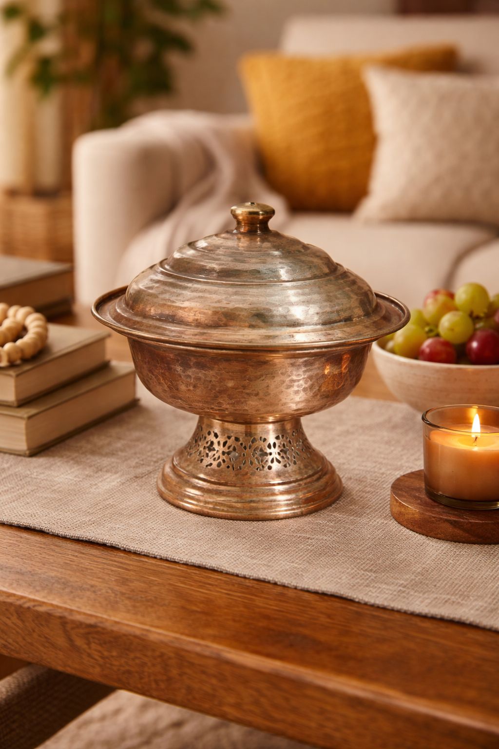 Handcrafted Copper Bowl with Lid - Decorative Metal Bowl for Home Decor and Gifting