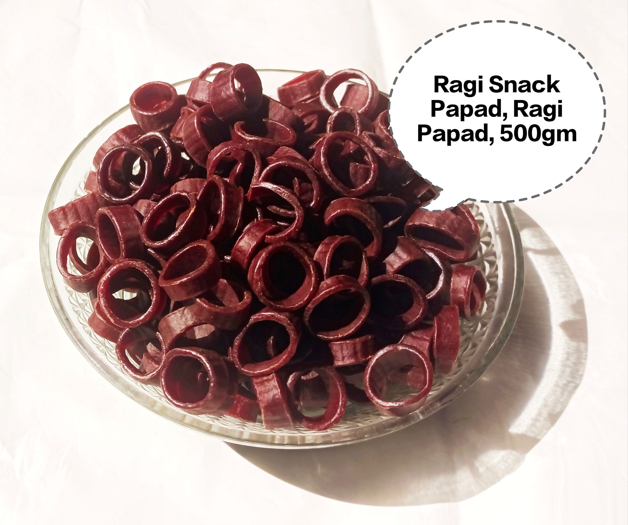 Ragi Snack Papad, Ragi Papad, Finger Millet Papad, Ragi Fryums, Millet Rings Papad 500gm