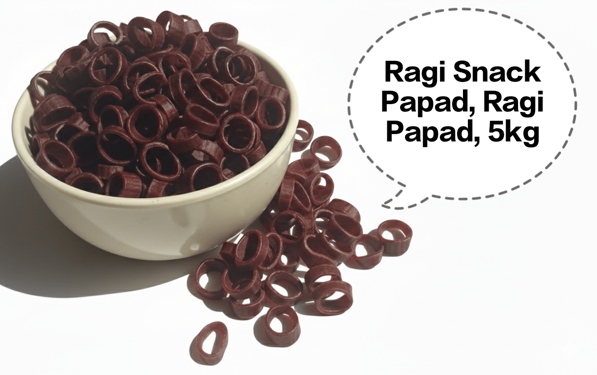 Ragi Snack Papad, Ragi Papad, Finger Millet Papad, Ragi Fryums, Millet Rings Papad 5kg 