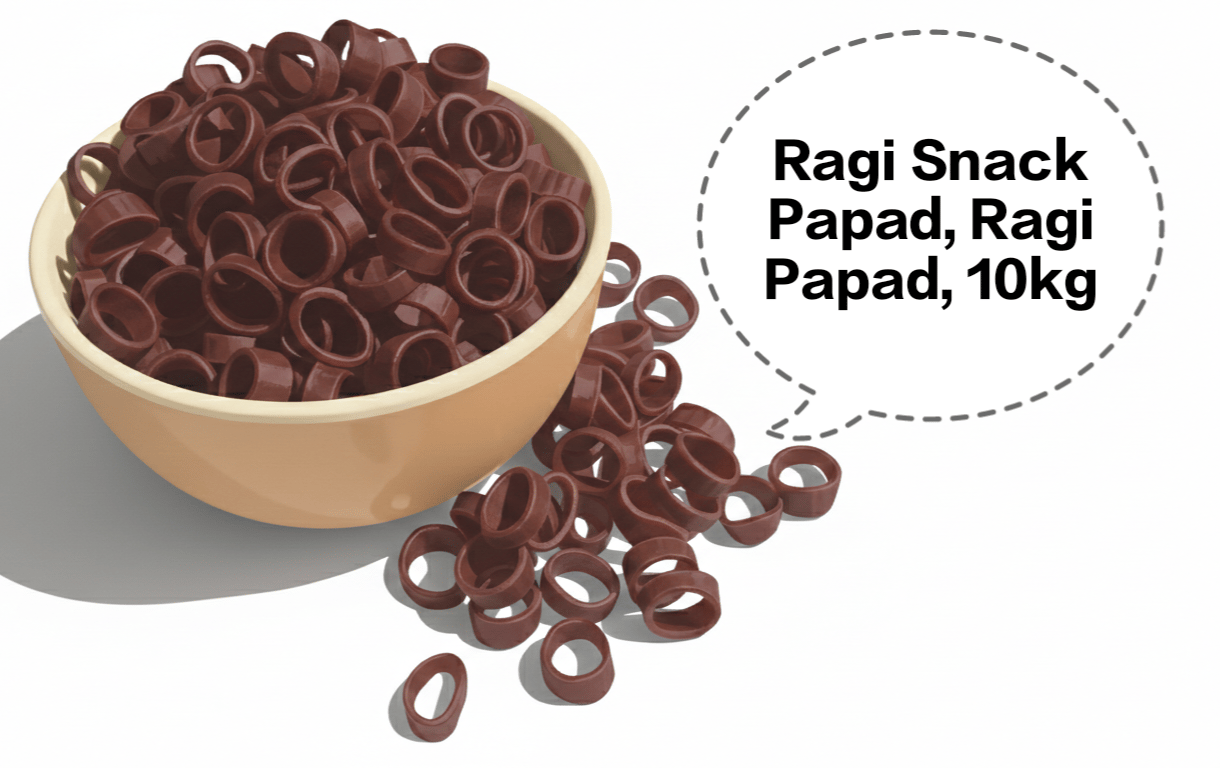 Ragi Snack Papad, Ragi Papad, Finger Millet Papad, Ragi Fryums, Millet Rings Papad 10kg