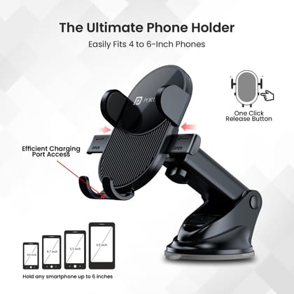  Portronics Clamp M3 Adjustable Car Mobile Phone Holder Stand for Dashboard & Windshield, 360° Rotational, Strong Suction Cup, Compatible with 4 to 6 inch Devices(Black) 