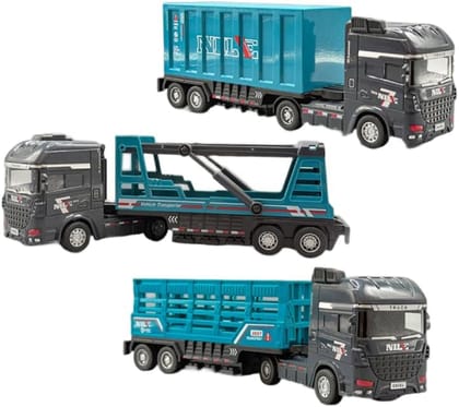 KTRS Enterprise Inertia Power Construction Car Toy City Transport Trailer Double Tier Large Shockproof Plastic Realistic Design Educational Toy for 1-6 Years Old 3pic Set