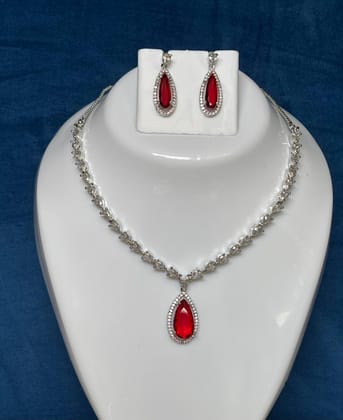 Premium Allia inspired American Diamond and Ruby  Red  Stone Necklace Set
