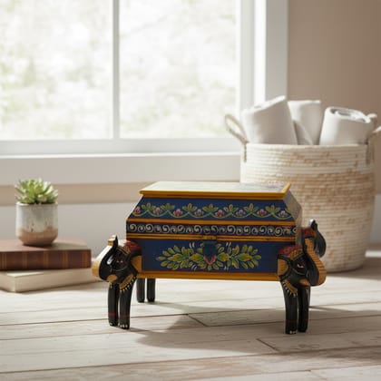 Hand-Painted Wooden Elephant Table with Storage, 50x40x30 cm, Decorative Accent Piece