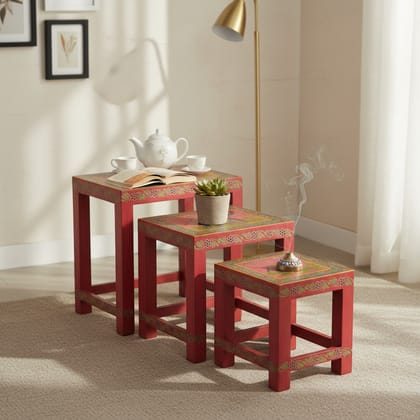 Hand Painted Wooden Nesting Tables, Set of 3 Perfect for The Living Room, Bedroom, Farmhouse, or Even as Elegant Office Decor