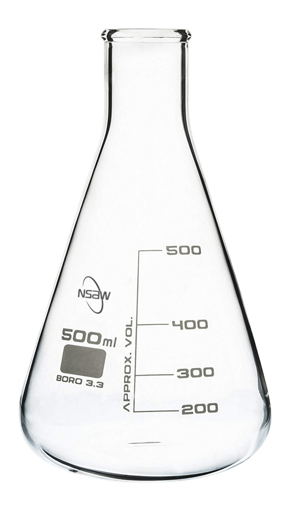 NSAW 500ml Borosilicate Glass Erlenmeyer Flask with Graduations, Boro 3.3