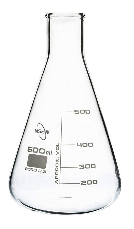 NSAW 500ml Borosilicate Glass Erlenmeyer Flask with Graduations, Boro 3.3