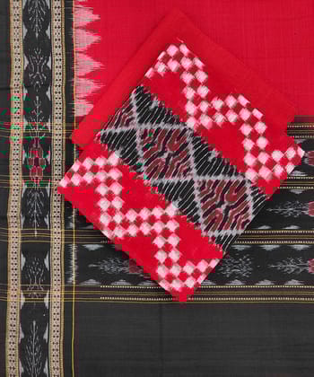 Red Sambalpuri Handwoven Double Ikat Suit SFCSUT1970